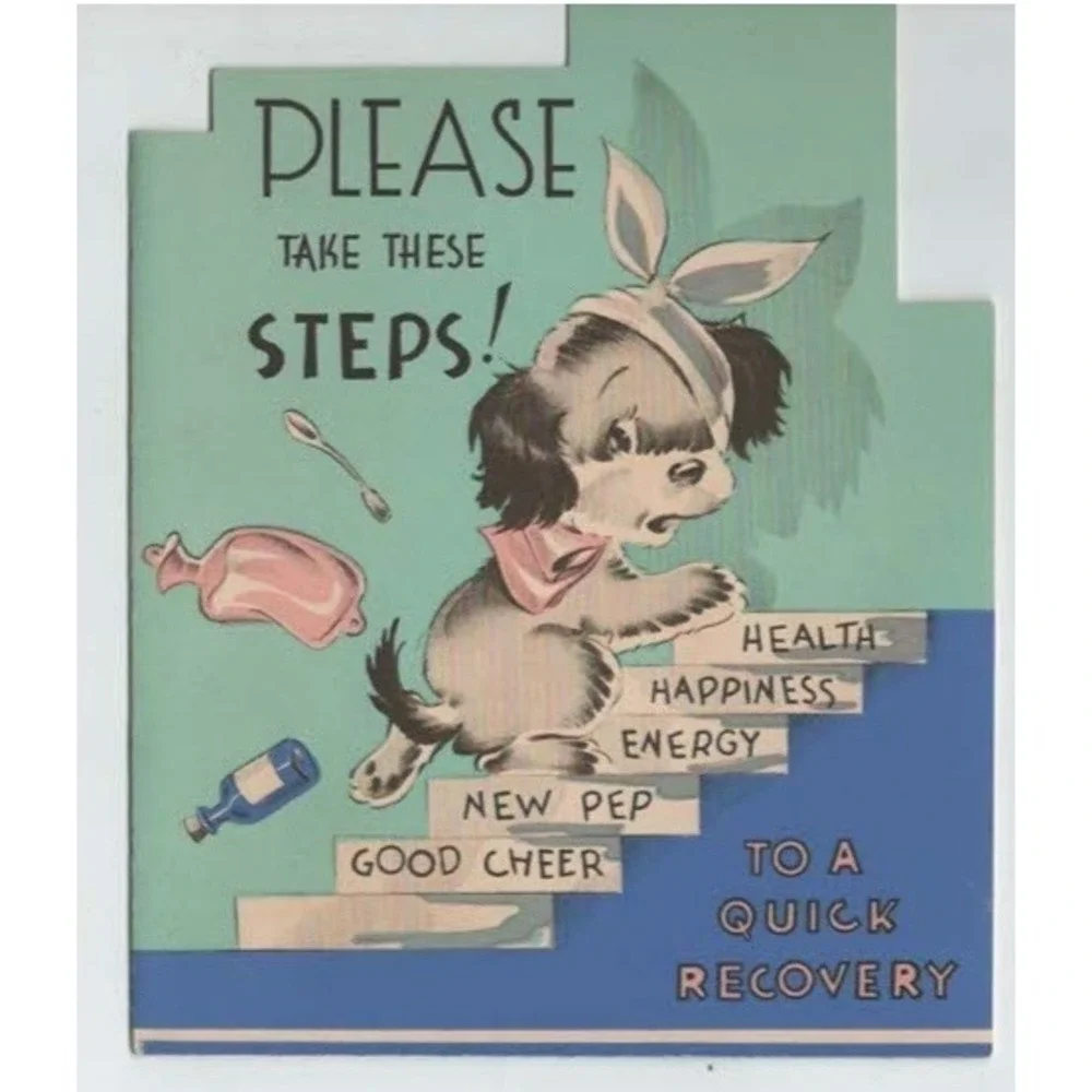 Vintage 1950s Get Well Card Puppy Die Cut Evelyn Anderson Retro Ephemera